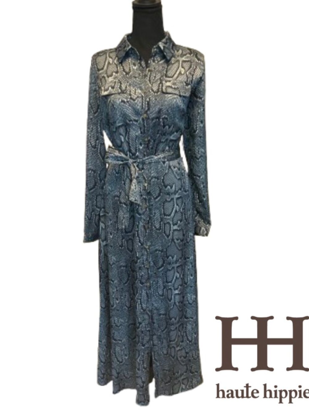 NWT Haute Hippie Snake Print Shirt Dress Size 4 Belted Midi Python MSRP $428